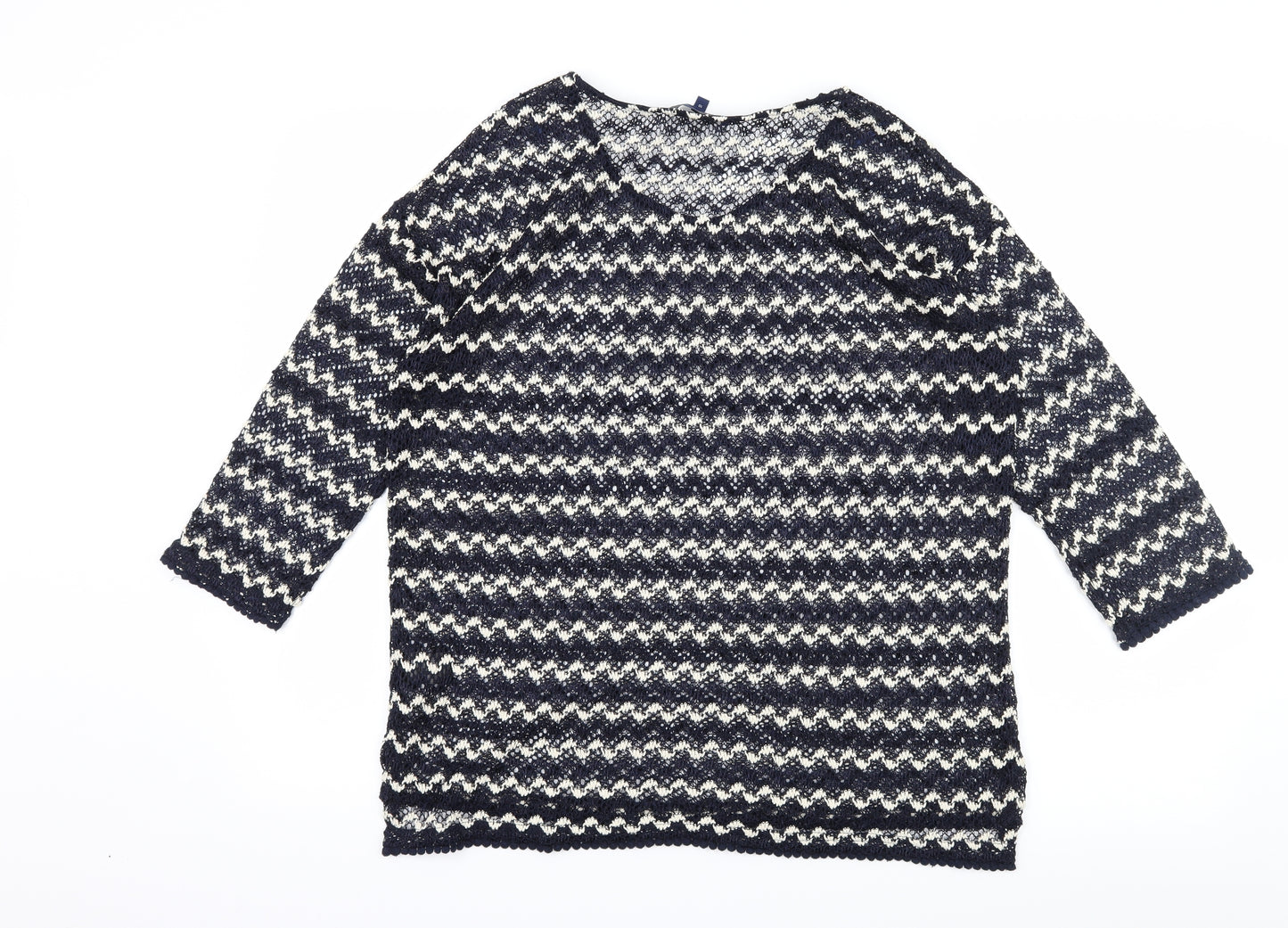NEXT Womens Blue Striped Crochet Basic T-Shirt Size 10