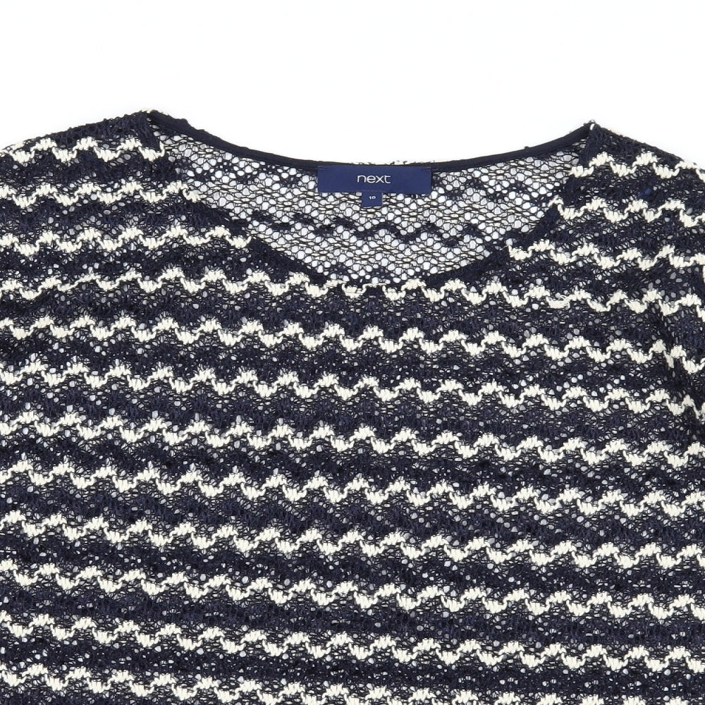 NEXT Womens Blue Striped Crochet Basic T-Shirt Size 10