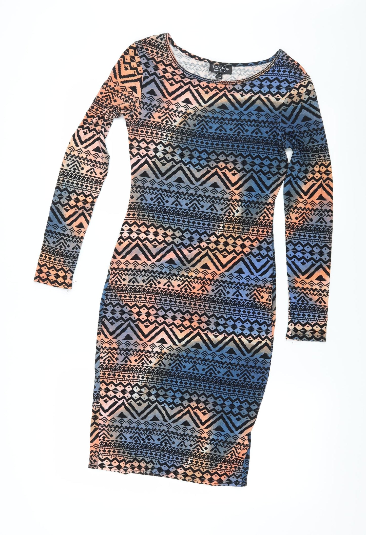 Topshop Womens Multicoloured Geometric Jersey Bodycon  Size 8