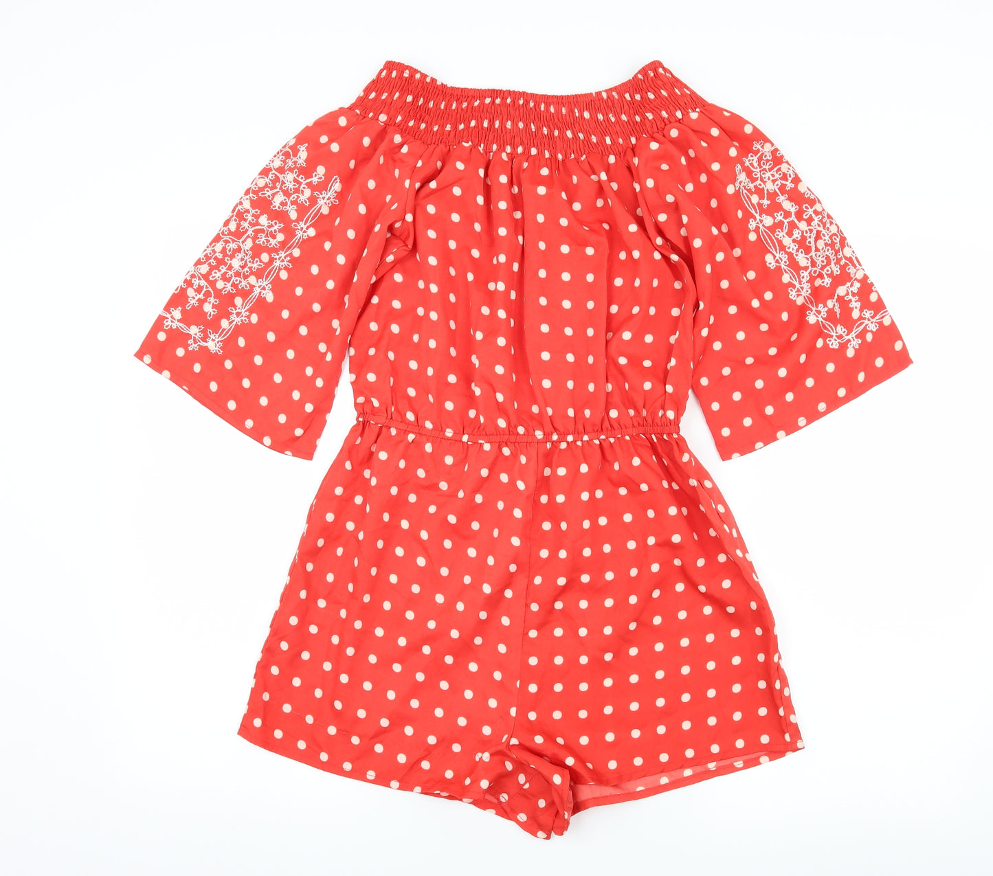 Boohoo Womens Red Polka Dot Satin Playsuit One-Piece Size 10