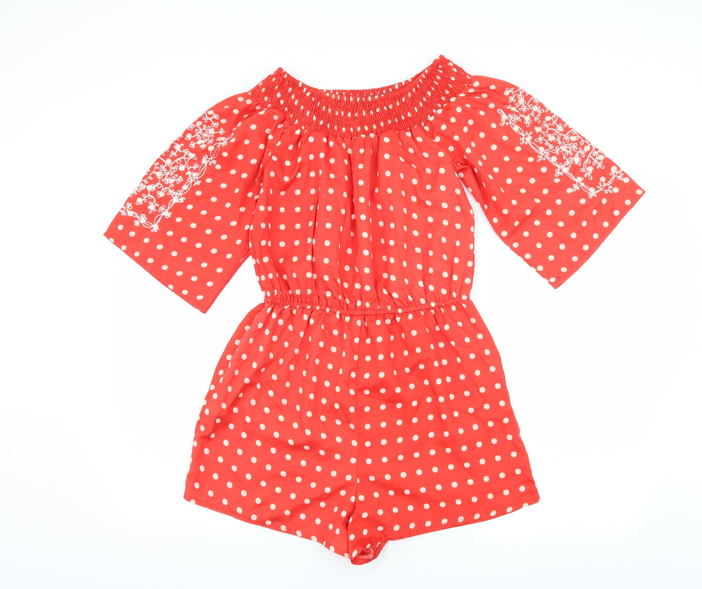 Boohoo Womens Red Polka Dot Satin Playsuit One-Piece Size 10