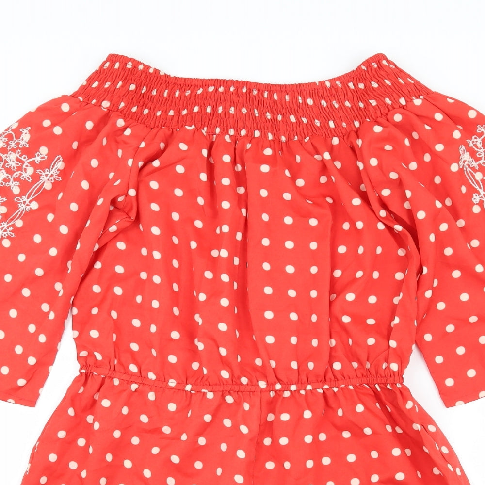 Boohoo Womens Red Polka Dot Satin Playsuit One-Piece Size 10