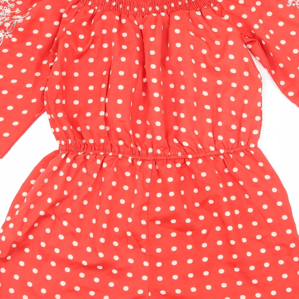 Boohoo Womens Red Polka Dot Satin Playsuit One-Piece Size 10