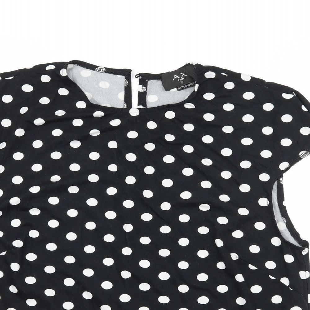 AX Paris Womens Black Polka Dot Jersey Basic T-Shirt Size 12