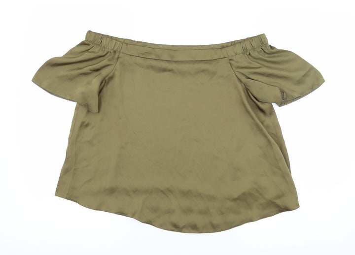 New Look Womens Green Satin Basic Blouse Size 10