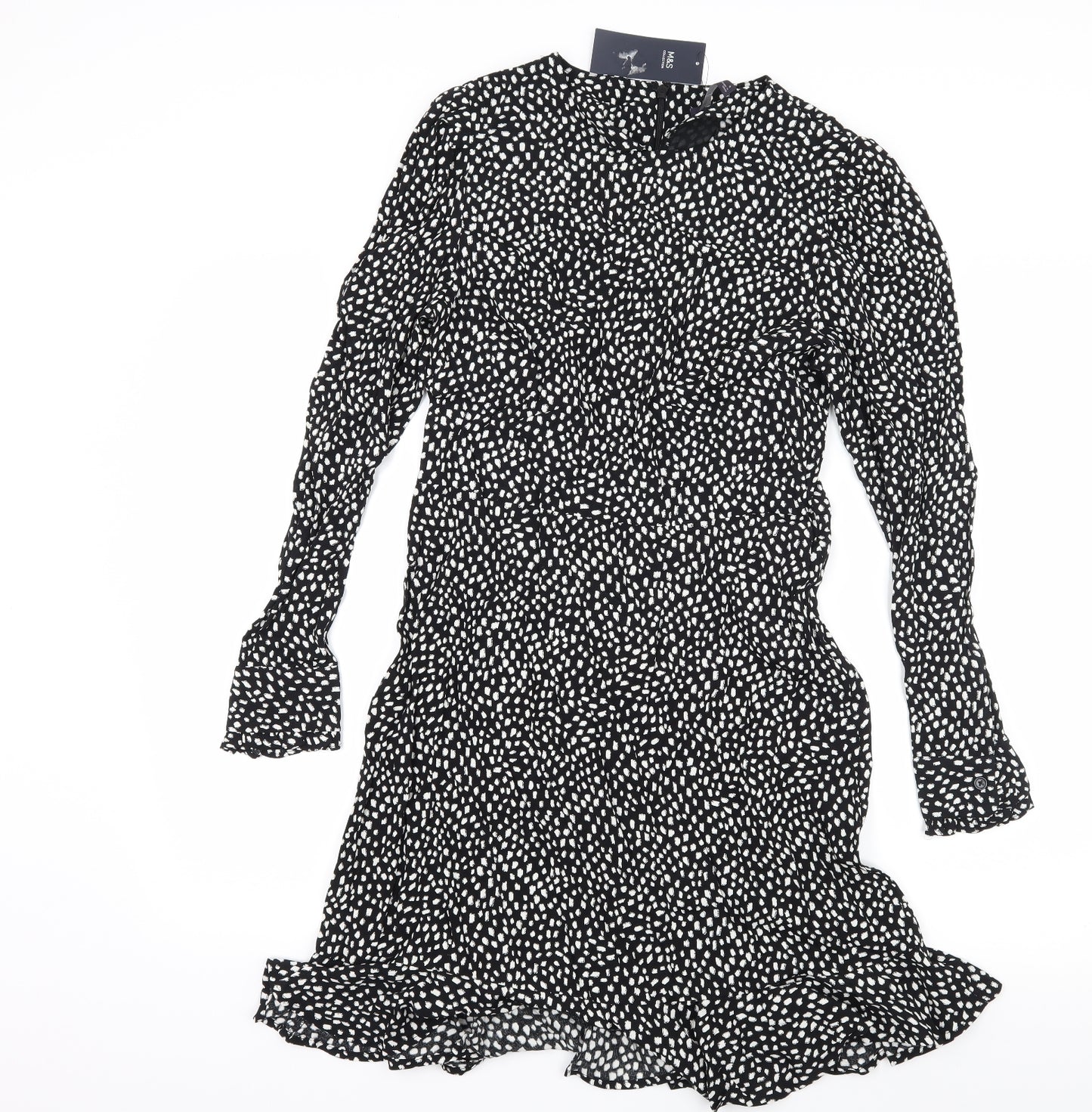 Marks and Spencer Womens Black Polka Dot Rayon A-Line  Size 8