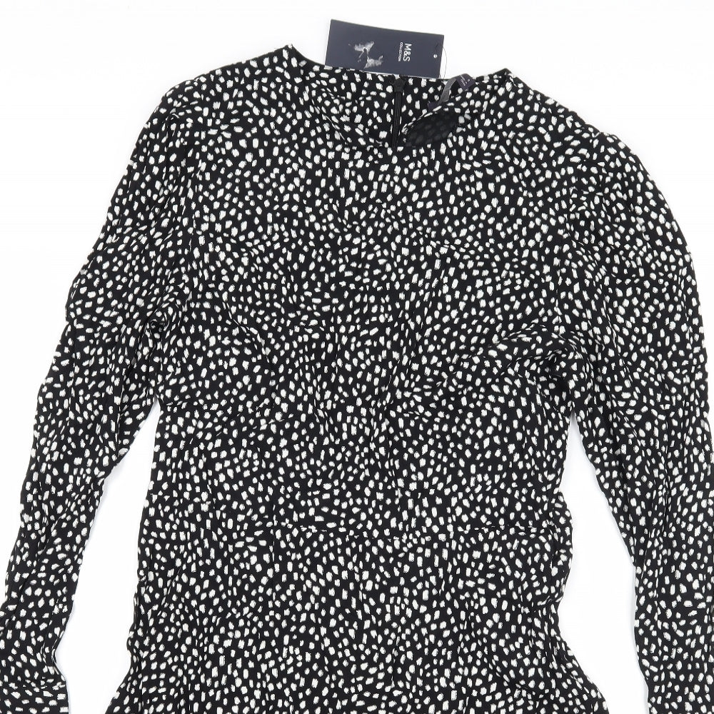 Marks and Spencer Womens Black Polka Dot Rayon A-Line  Size 8