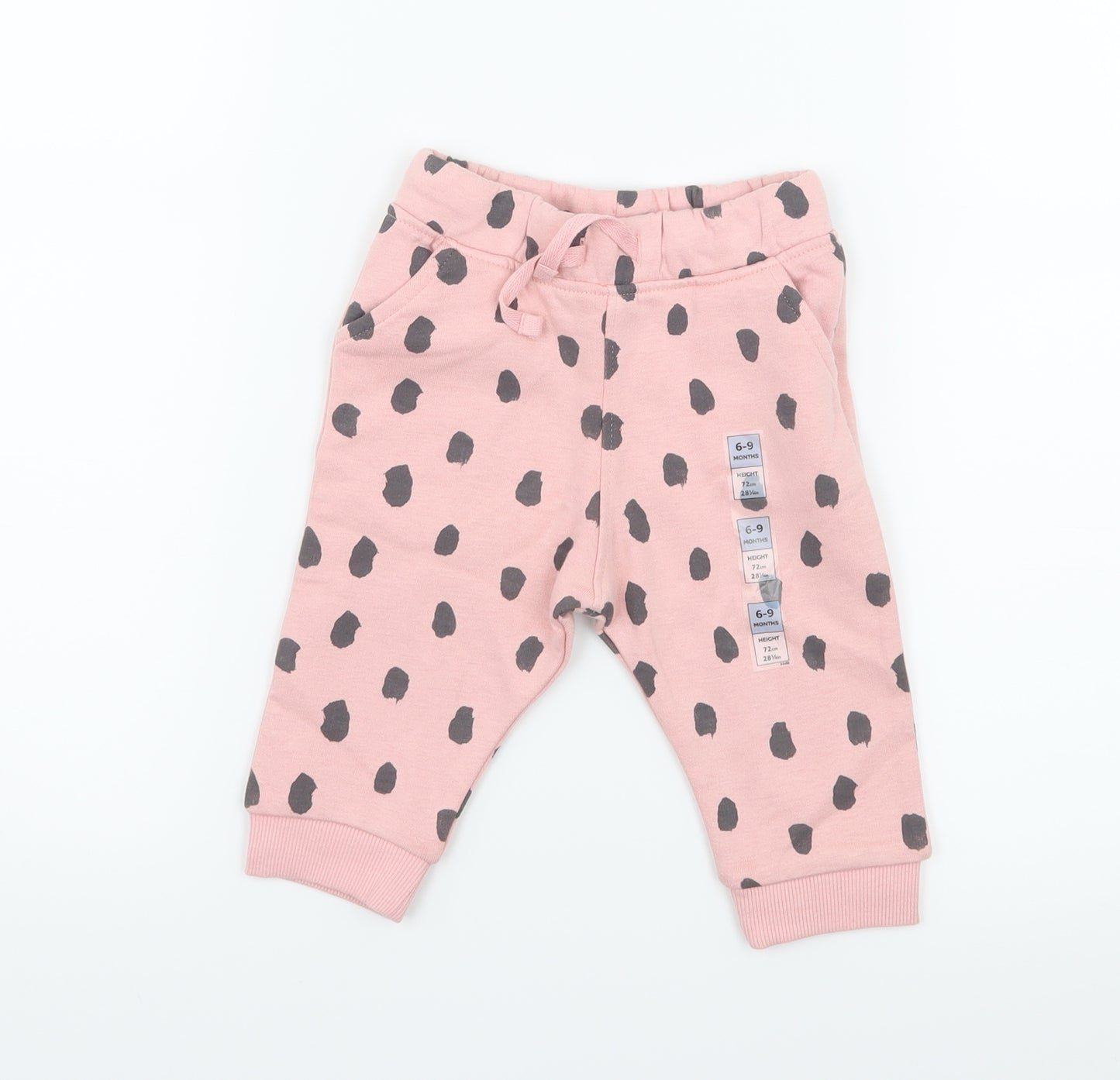 Marks and Spencer Girls Pink Geometric Jersey Jogger Trousers Size 6-9 Months