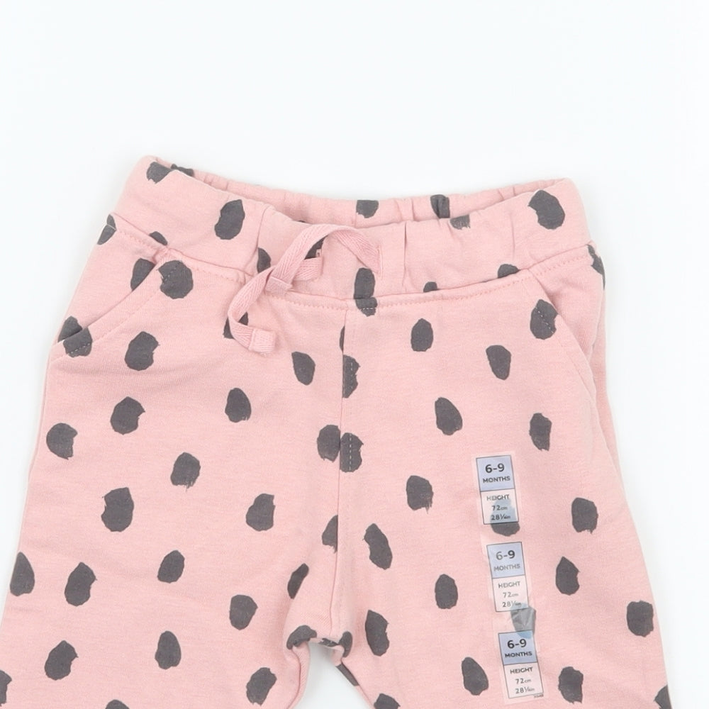 Marks and Spencer Girls Pink Geometric Jersey Jogger Trousers Size 6-9 Months