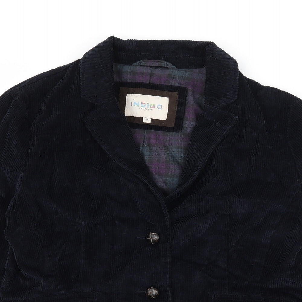 Indigo Womens Blue  Corduroy Jacket Blazer Size 12