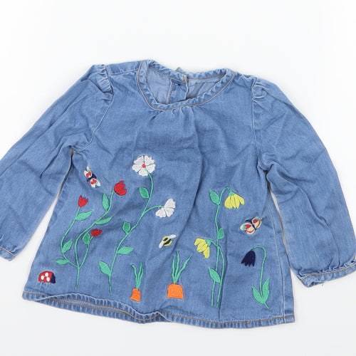 Mothercare Girls Blue Floral Denim Basic Blouse Size 6-9 Months