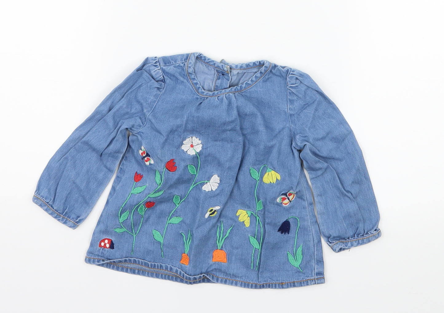 Mothercare Girls Blue Floral Denim Basic Blouse Size 6-9 Months