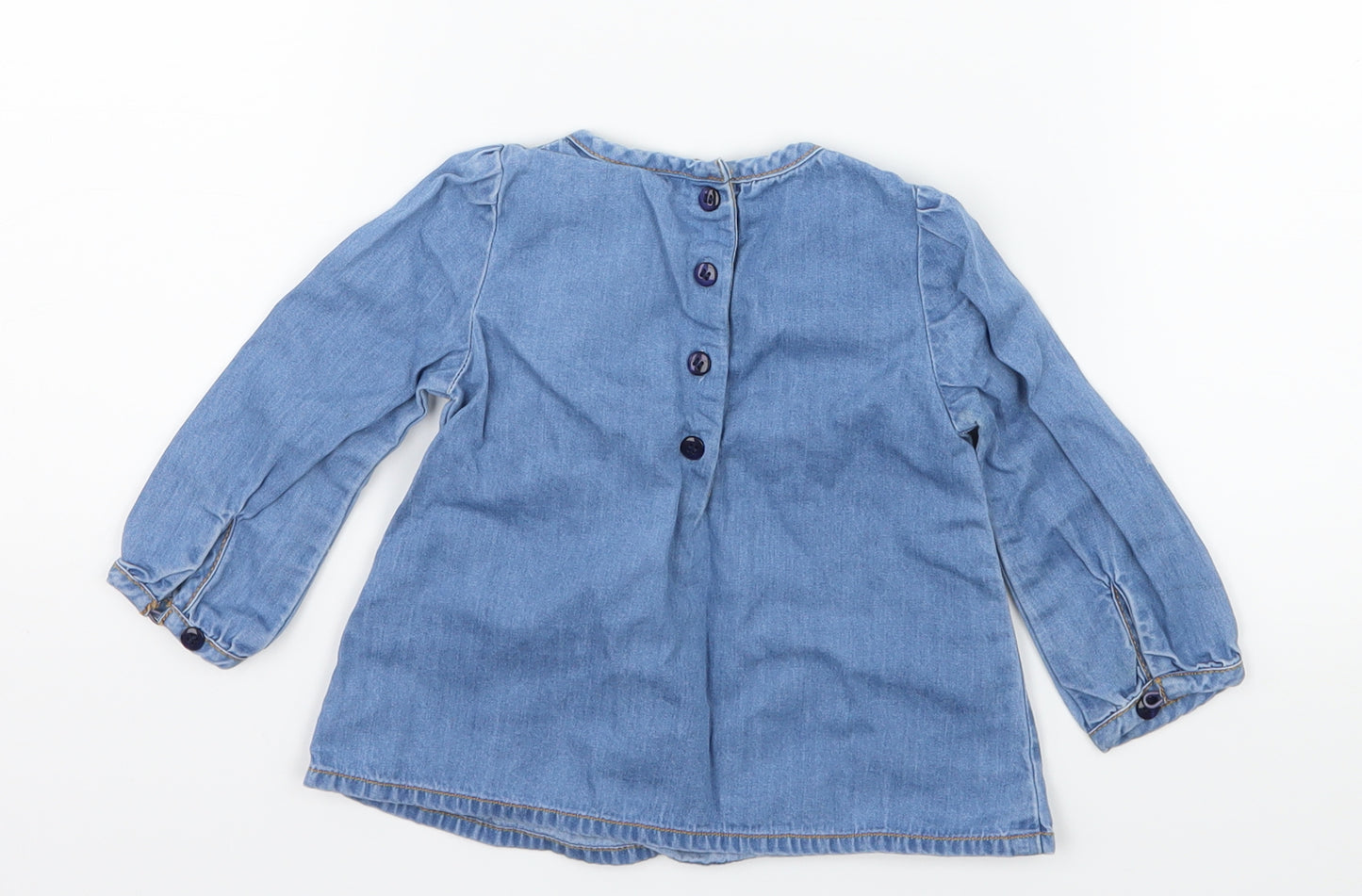 Mothercare Girls Blue Floral Denim Basic Blouse Size 6-9 Months