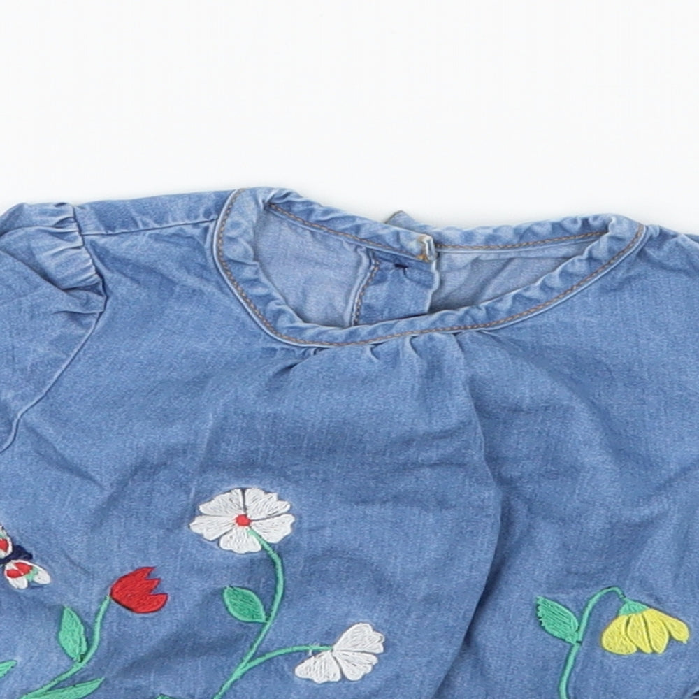 Mothercare Girls Blue Floral Denim Basic Blouse Size 6-9 Months