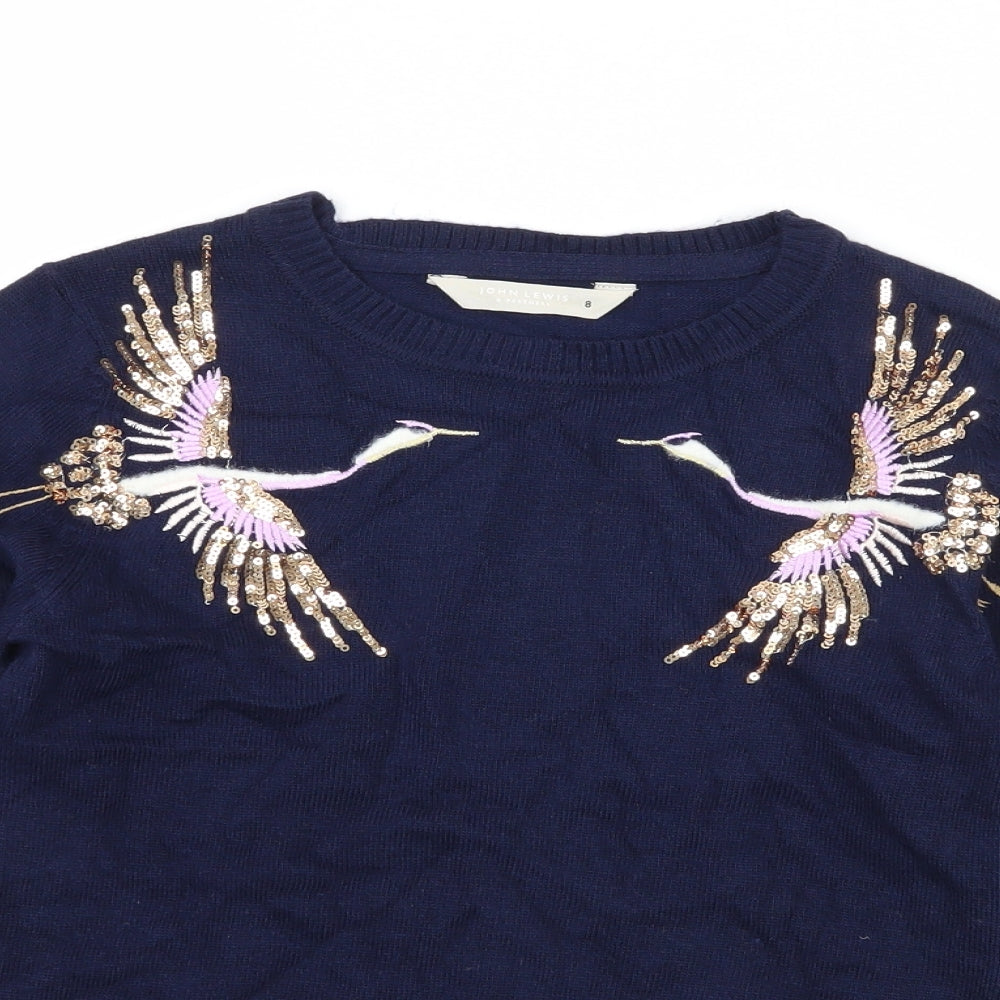 John Lewis Girls Blue  Jersey Pullover Jumper Size 8 Years  - Herons