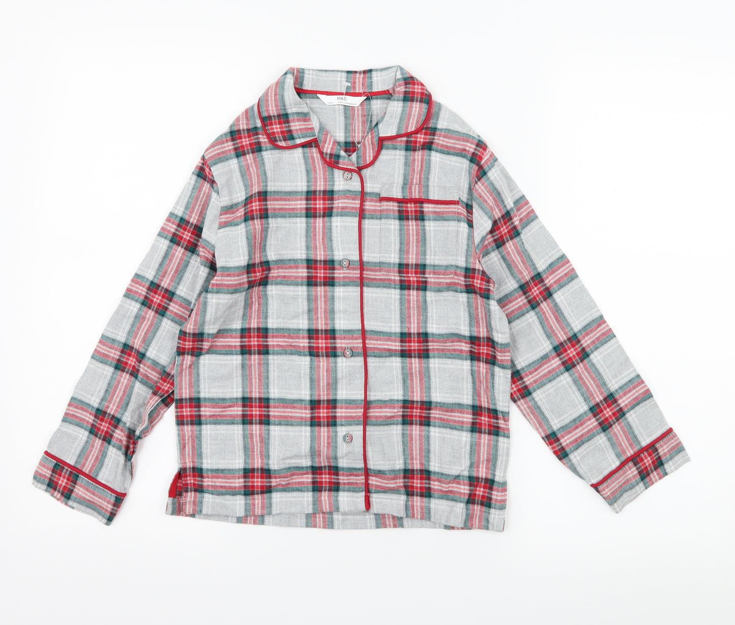Marks and Spencer Girls Grey Plaid  Top Pyjama Set Size 7-8 Years