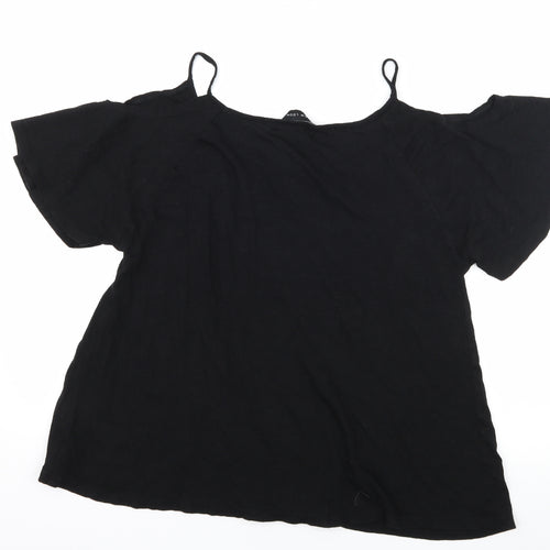 New Look Womens Black  Jersey Basic T-Shirt Size 14  - Cut Out Shoulder