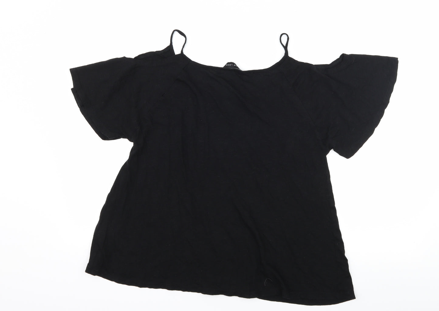 New Look Womens Black  Jersey Basic T-Shirt Size 14  - Cut Out Shoulder