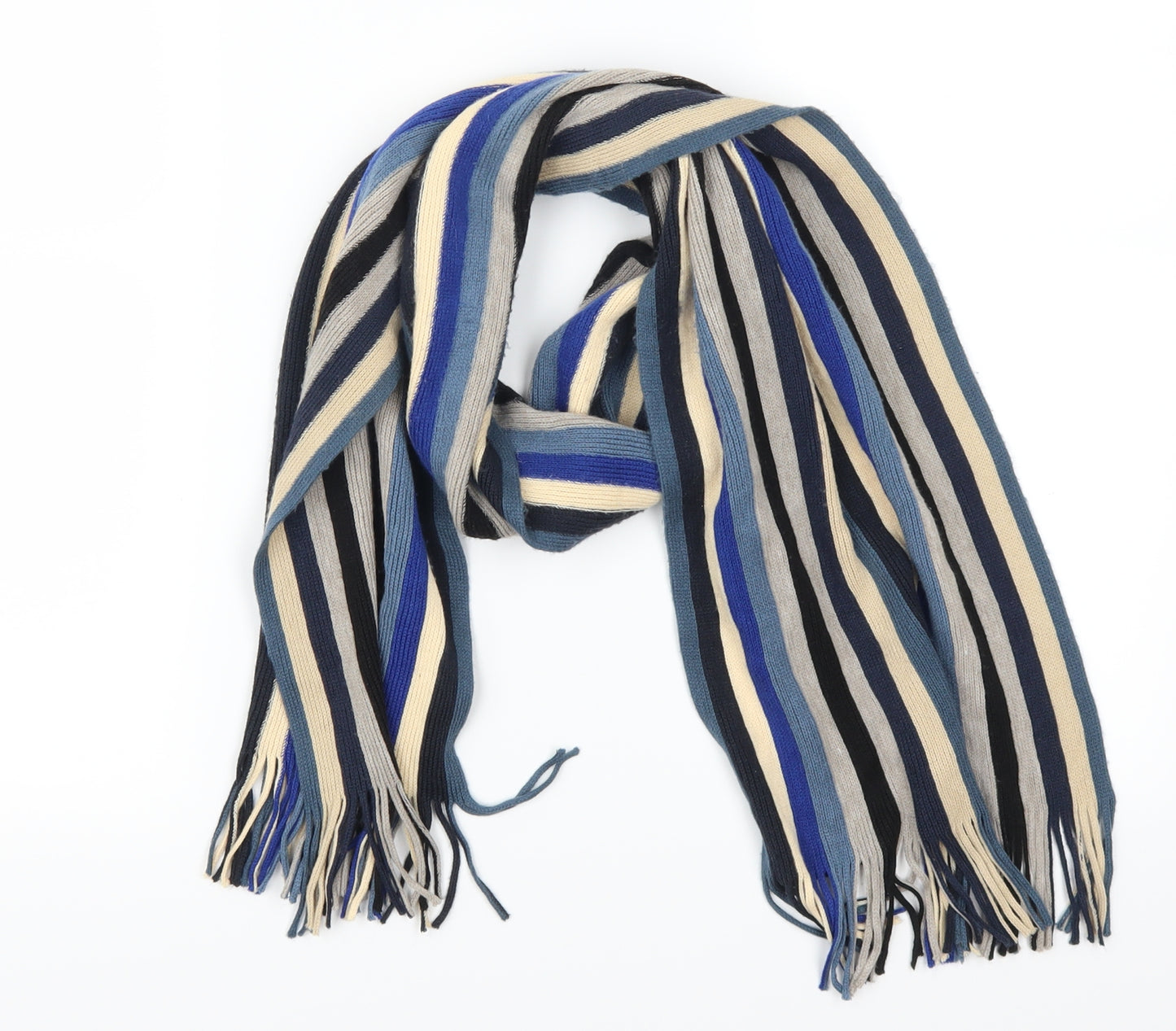 Preworn Mens Blue Striped  Rectangle Scarf Scarf One Size