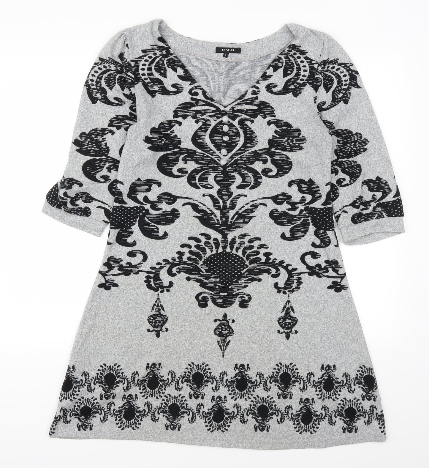 Izabel Womens Grey Batik  Skater Dress  Size L