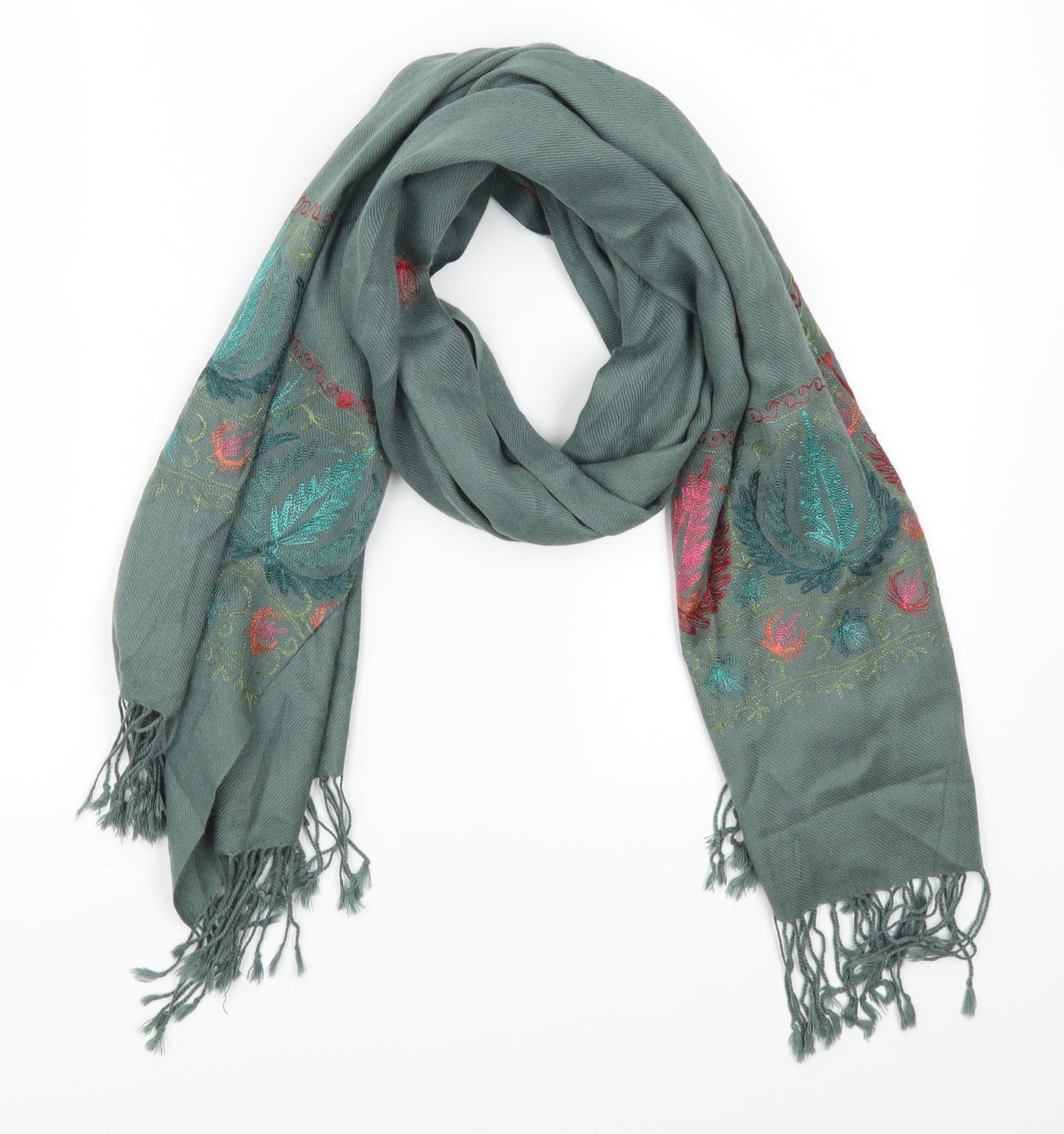 Preworn Womens Green Floral   Scarf