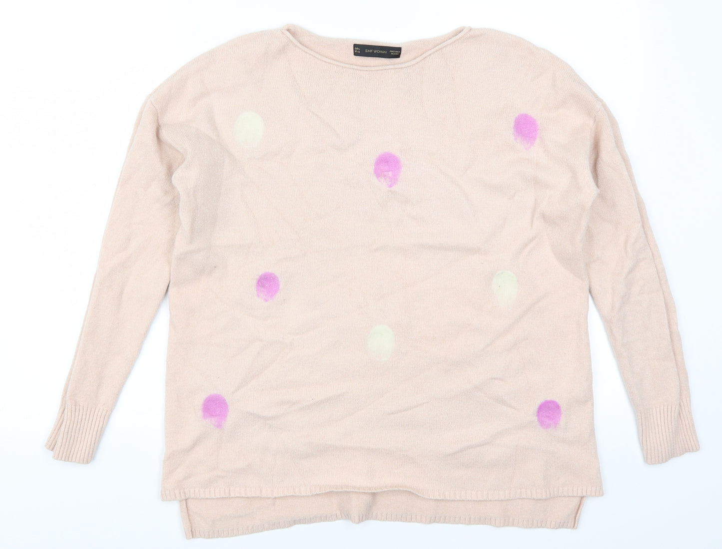 SMF Woman Womens Pink Polka Dot  Pullover Jumper Size L