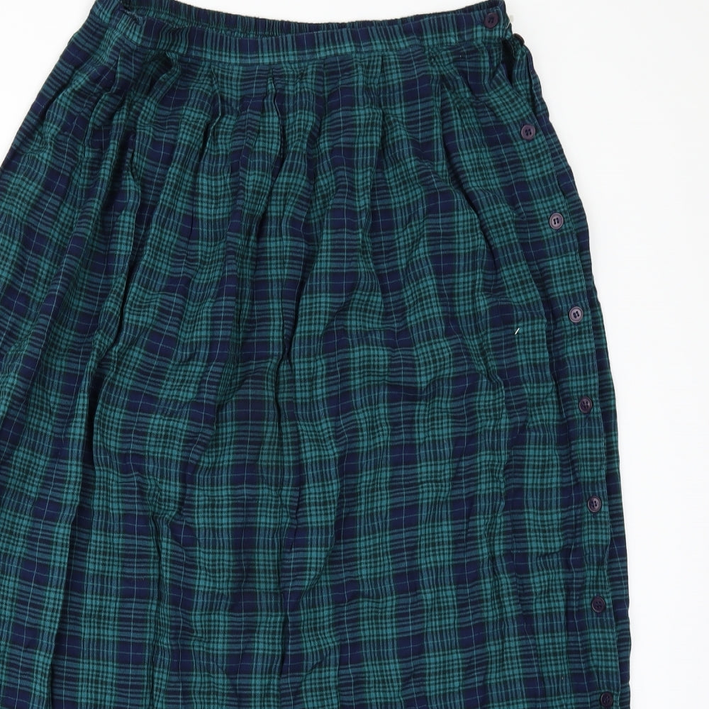 Monsoon Womens Green Check  A-Line Skirt Size L  - side slit