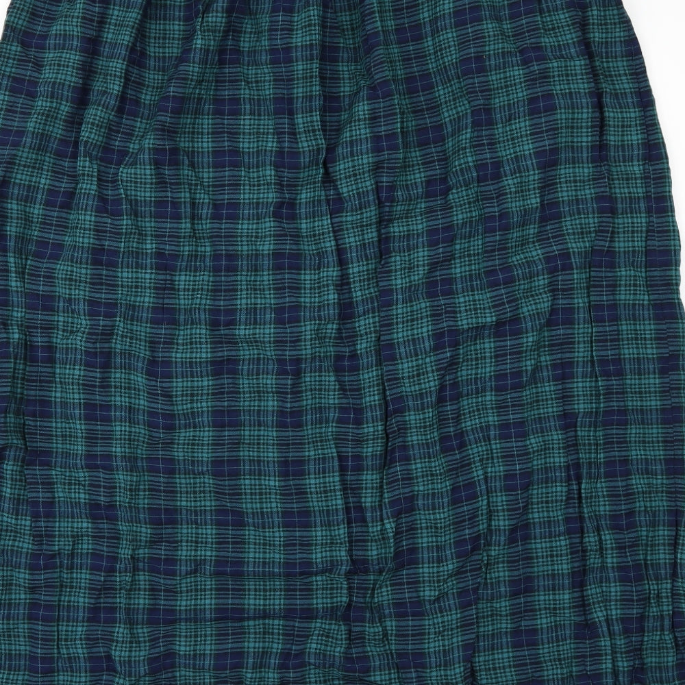 Monsoon Womens Green Check  A-Line Skirt Size L  - side slit