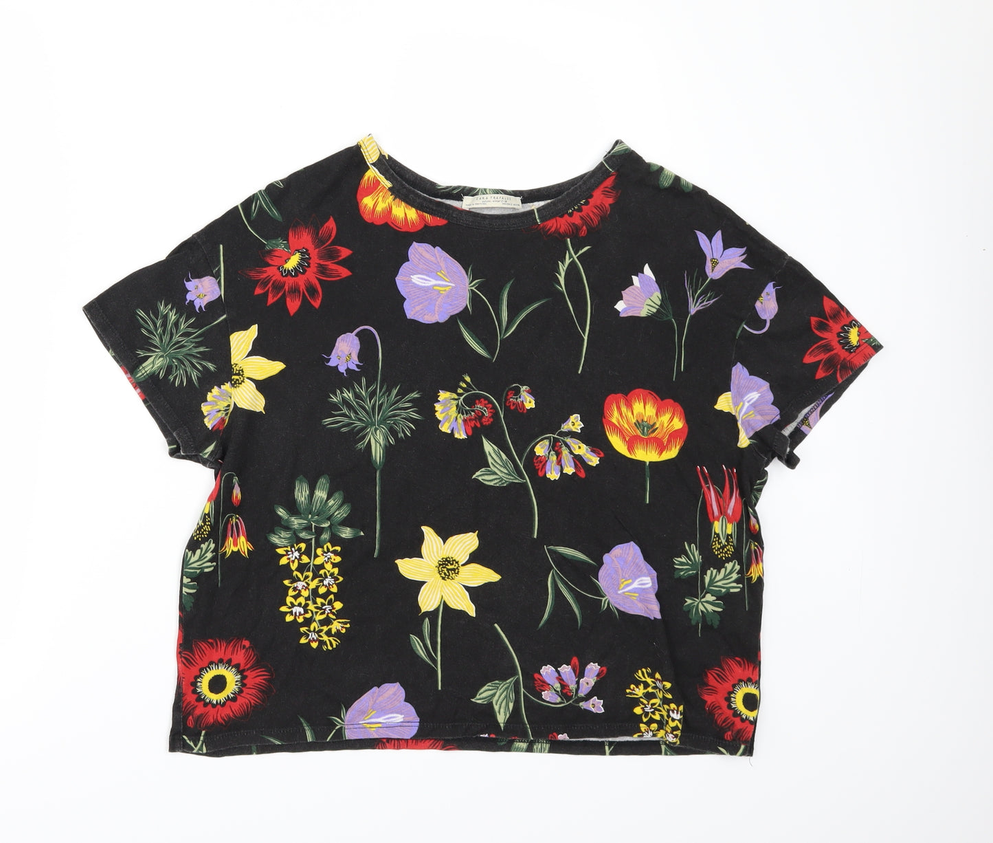 Zara Womens Black Floral  Basic T-Shirt Size S