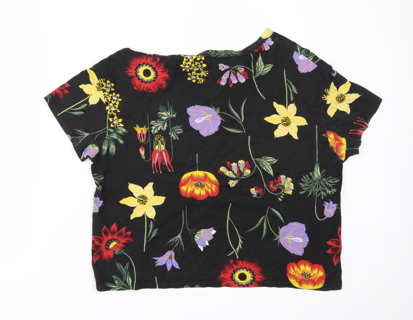 Zara Womens Black Floral  Basic T-Shirt Size S