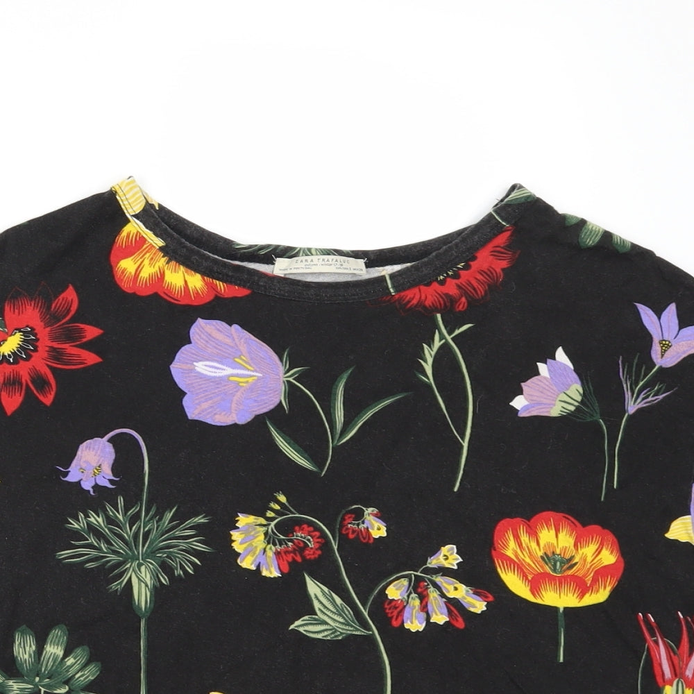 Zara Womens Black Floral  Basic T-Shirt Size S