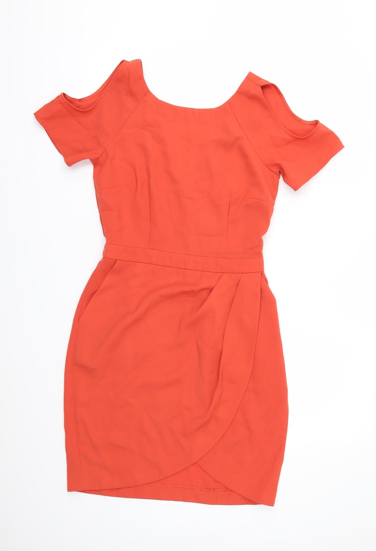 Warehouse Womens Orange   Pencil Dress  Size 10  - Cold shoulder