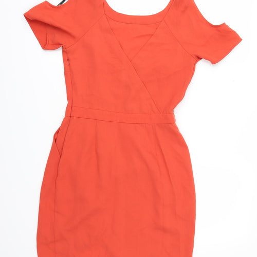 Warehouse Womens Orange   Pencil Dress  Size 10  - Cold shoulder