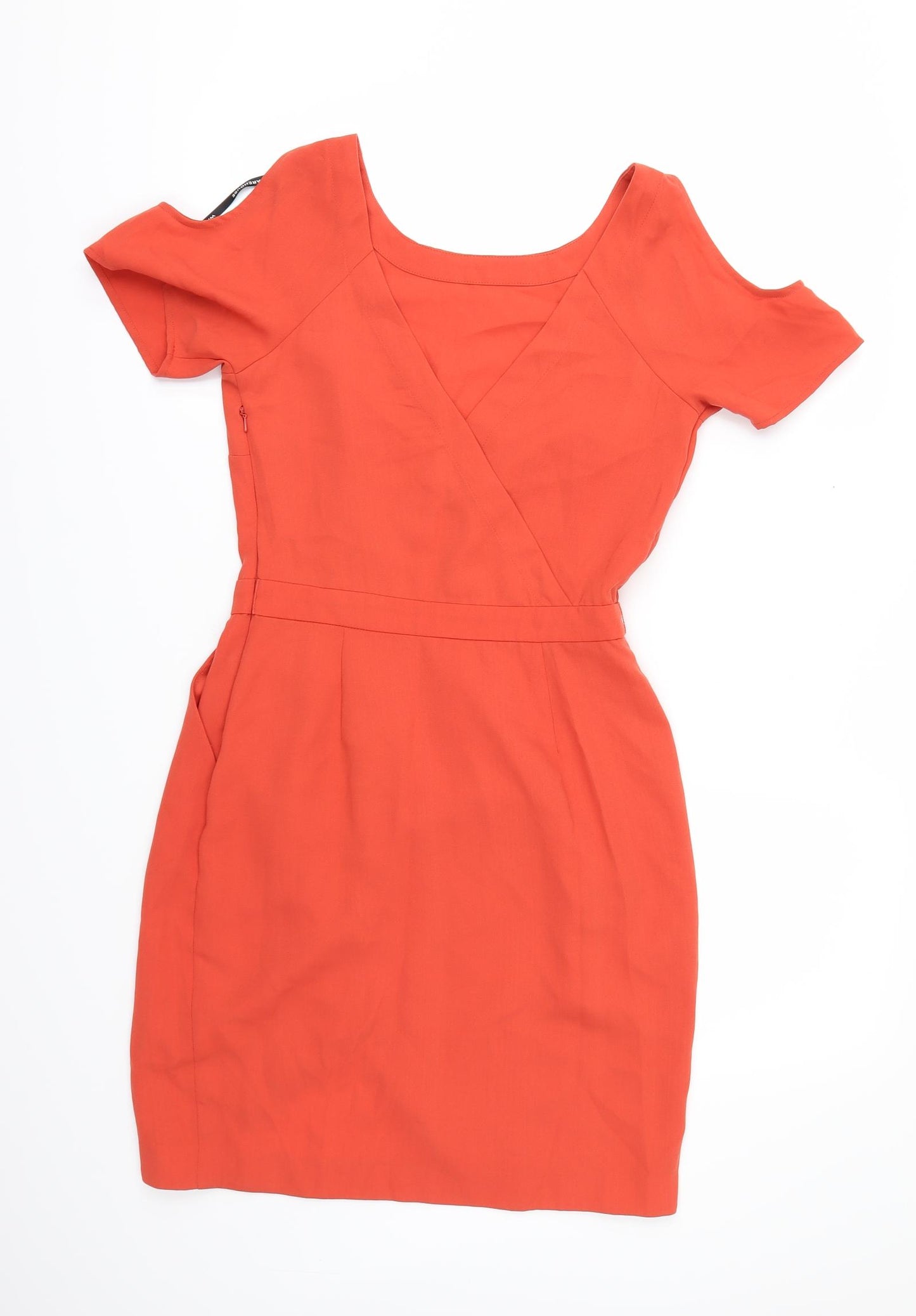 Warehouse Womens Orange   Pencil Dress  Size 10  - Cold shoulder