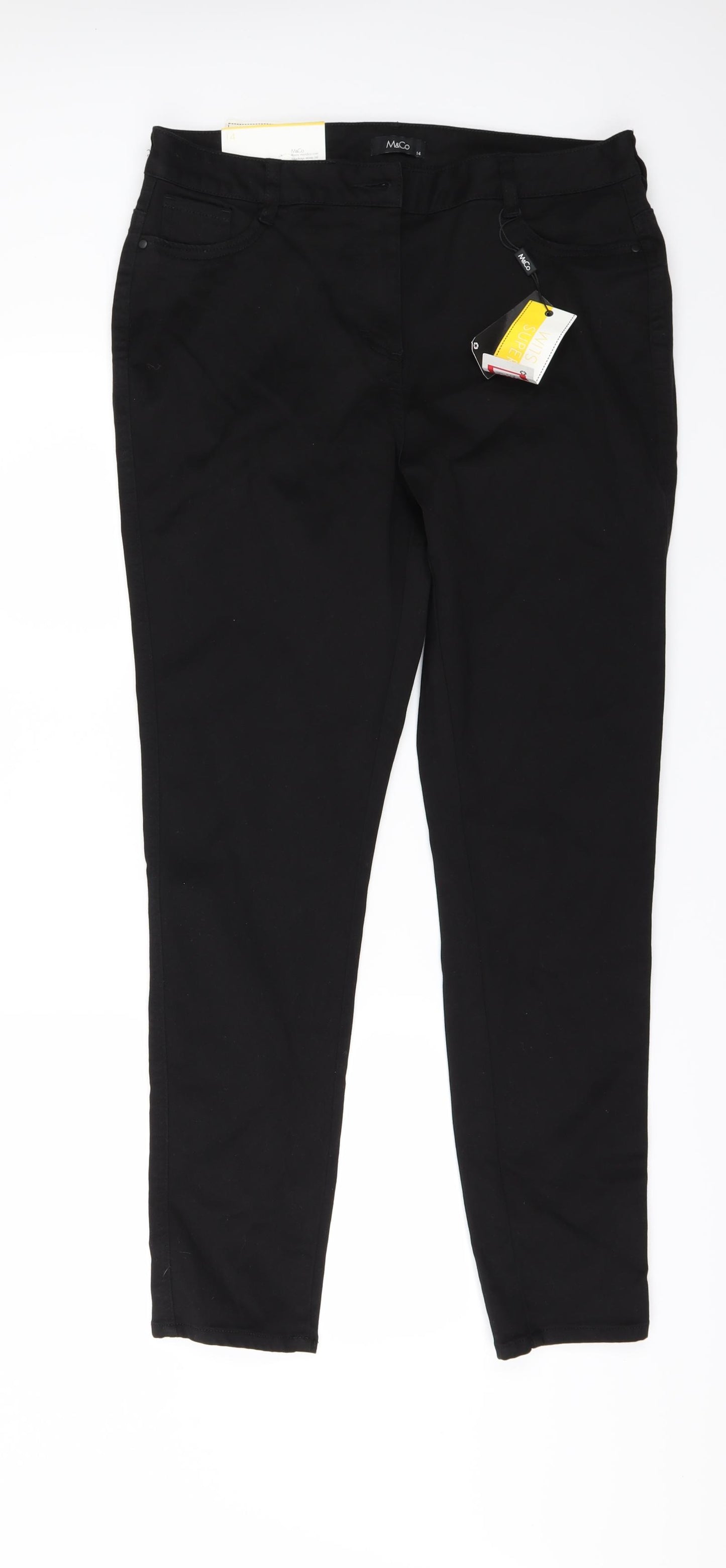 M&Co Womens Black  Denim Straight Jeans Size 14 L30 in