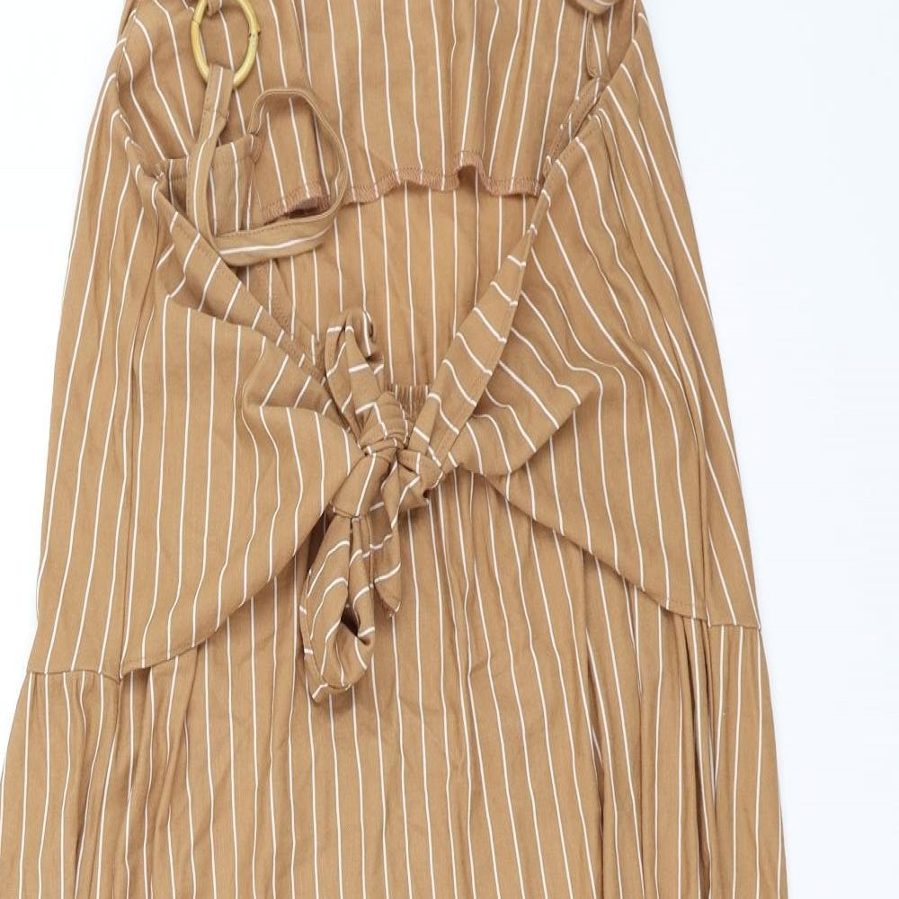 Topshop Womens Beige Striped  Fit & Flare  Size 16