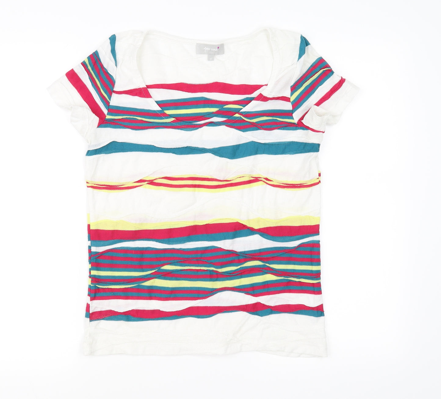 Marks and Spencer Womens White Striped  Basic T-Shirt Size 12