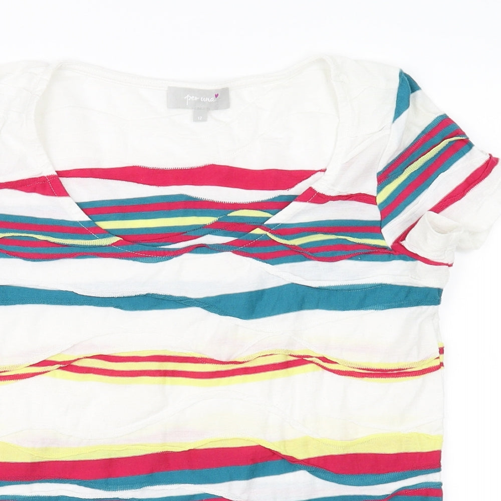 Marks and Spencer Womens White Striped  Basic T-Shirt Size 12
