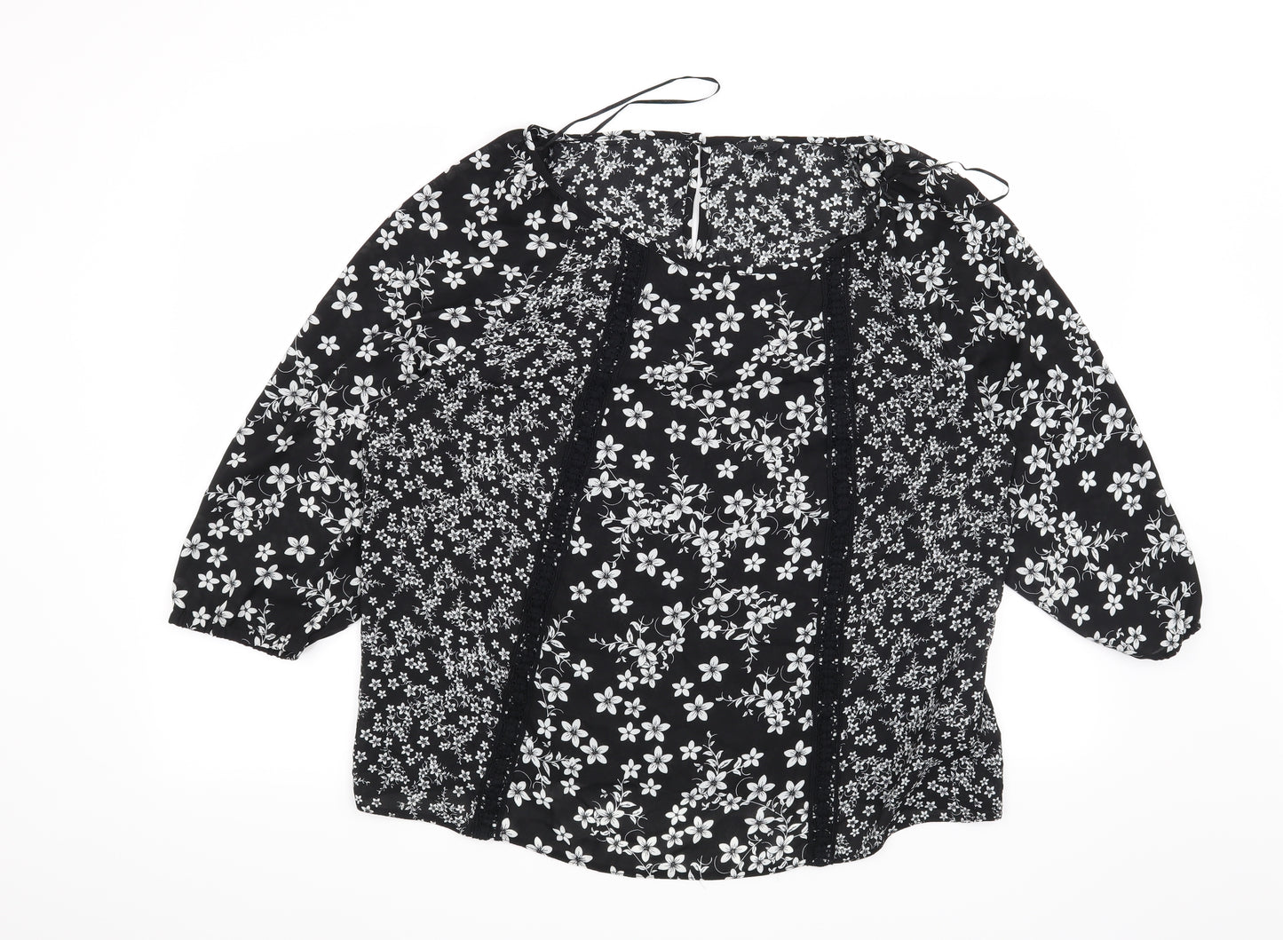 M&Co Womens Black Floral  Basic Blouse Size 16