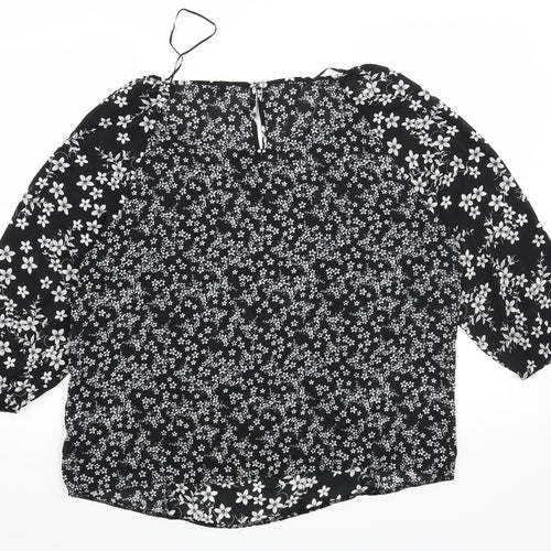 M&Co Womens Black Floral  Basic Blouse Size 16