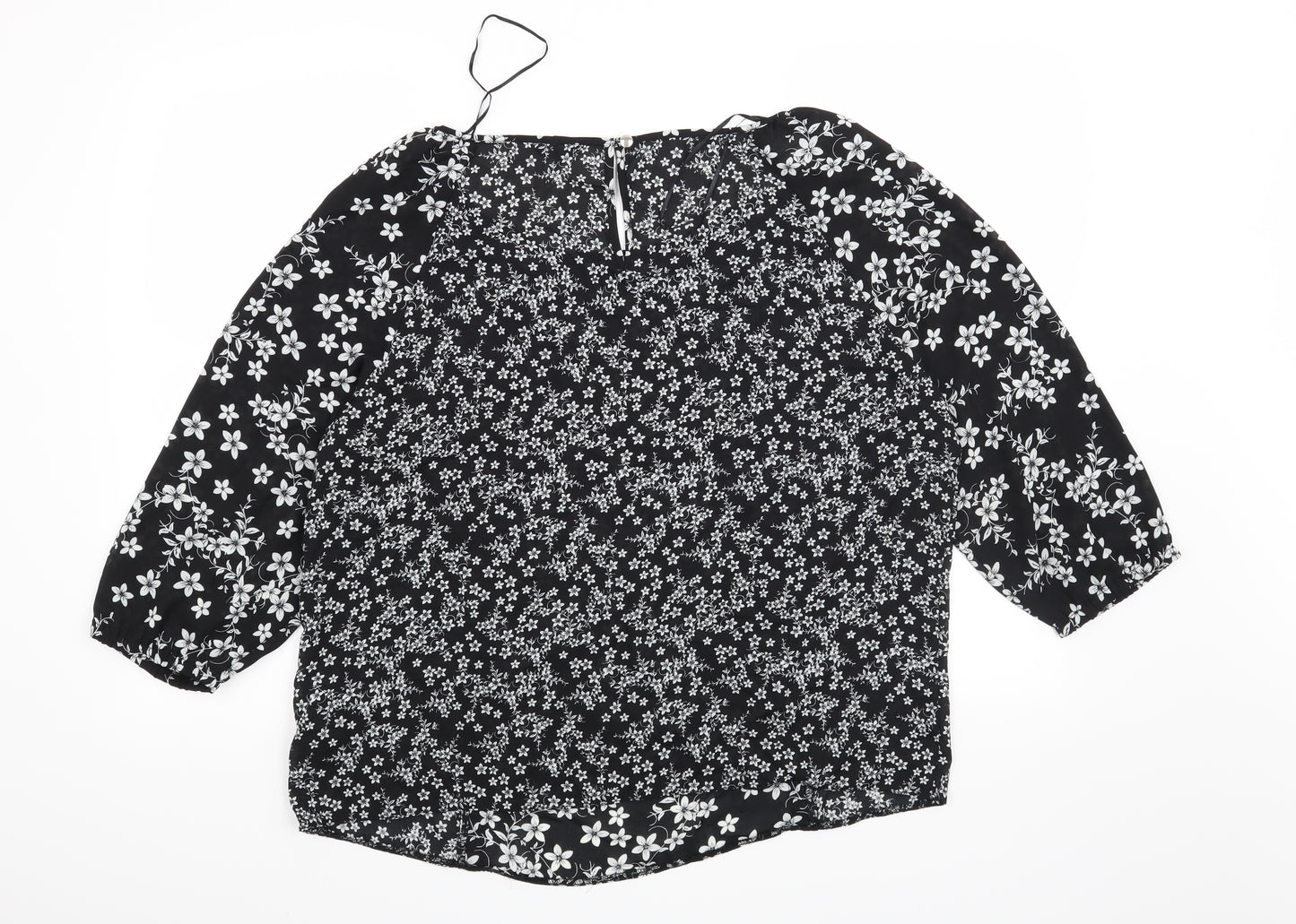 M&Co Womens Black Floral  Basic Blouse Size 16