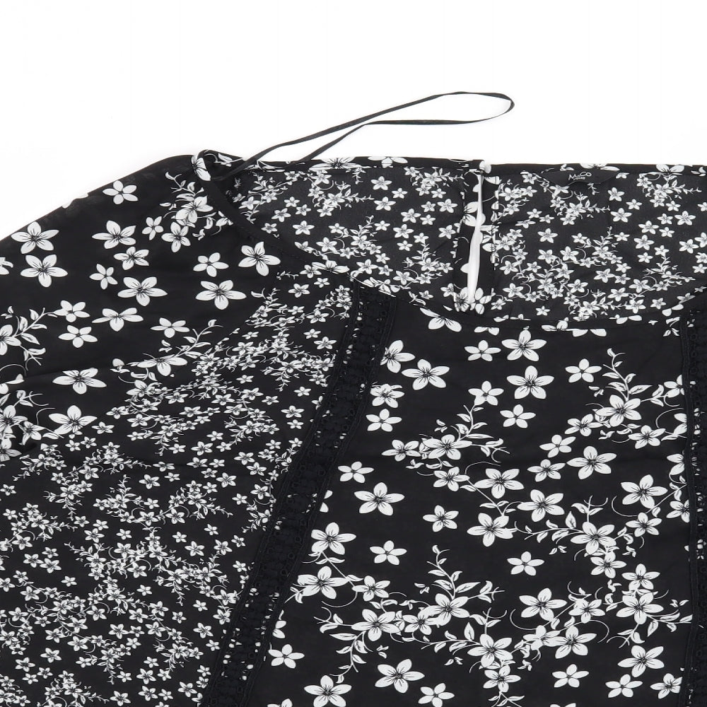 M&Co Womens Black Floral  Basic Blouse Size 16