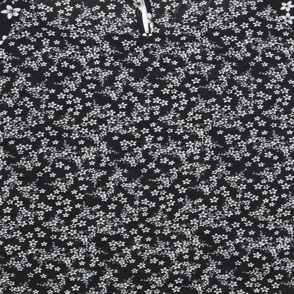 M&Co Womens Black Floral  Basic Blouse Size 16