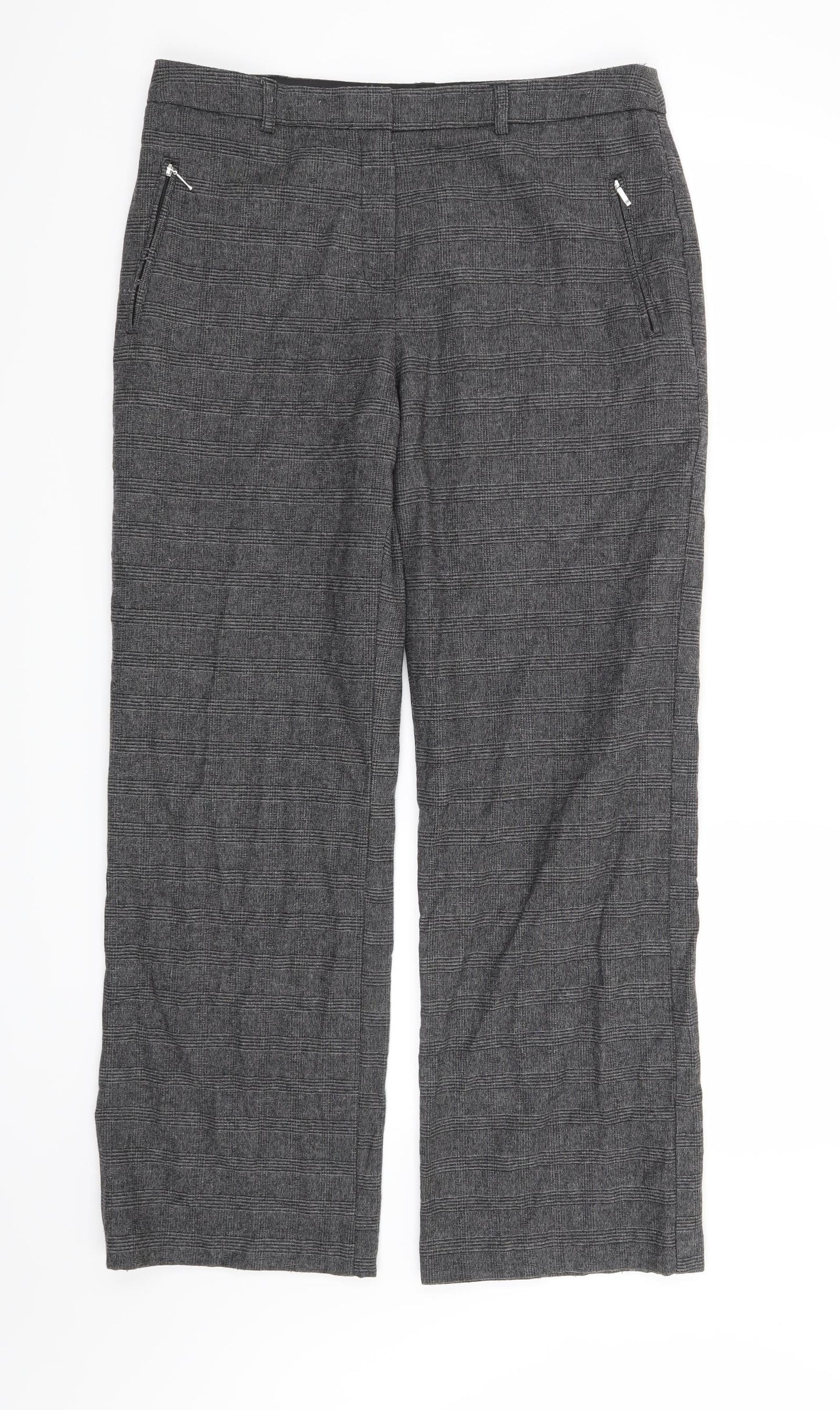 Marks and Spencer Womens Grey Check  Trousers  Size 12 L28 in