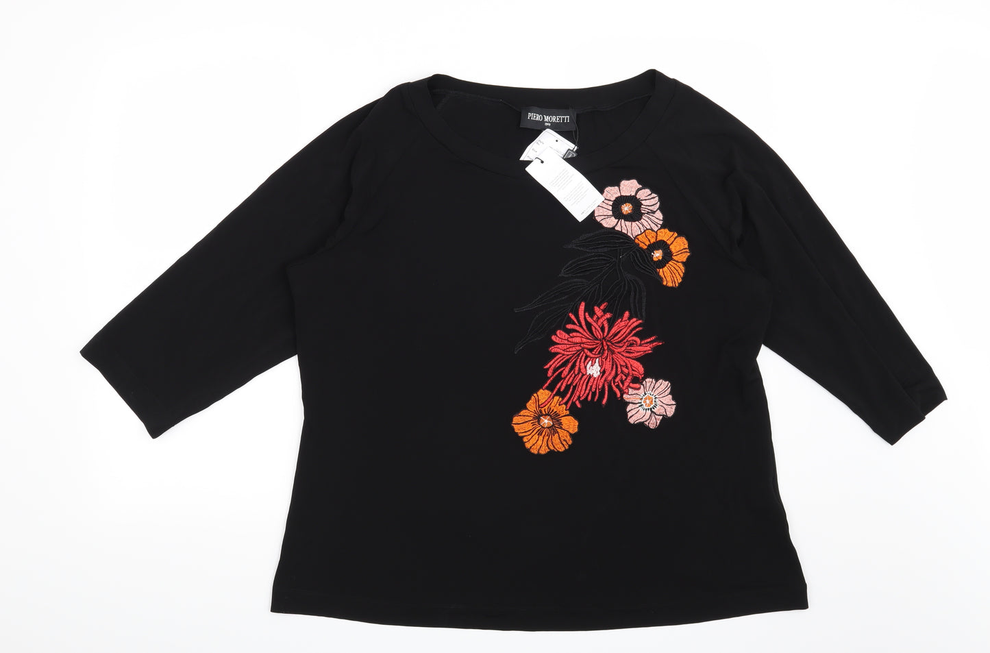 Piero Moretti Womens Black Floral  Basic Blouse Size 24
