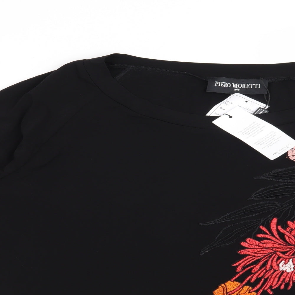 Piero Moretti Womens Black Floral  Basic Blouse Size 24