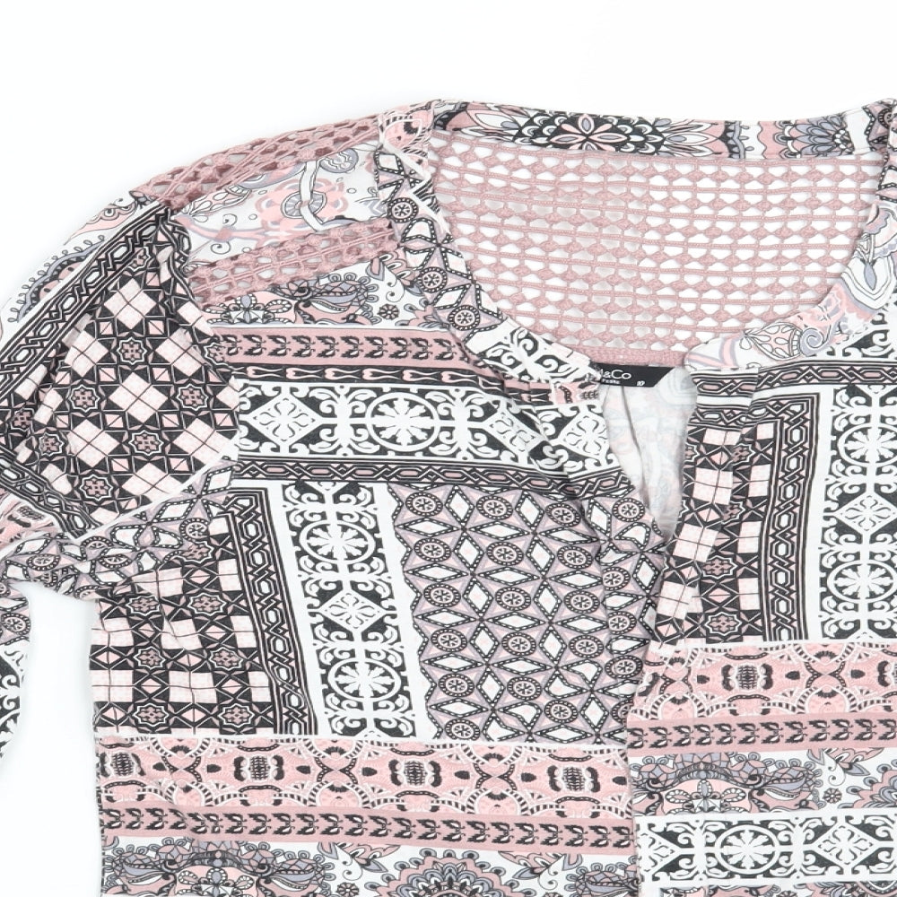 M&Co Womens Pink Paisley  Basic Blouse Size 10
