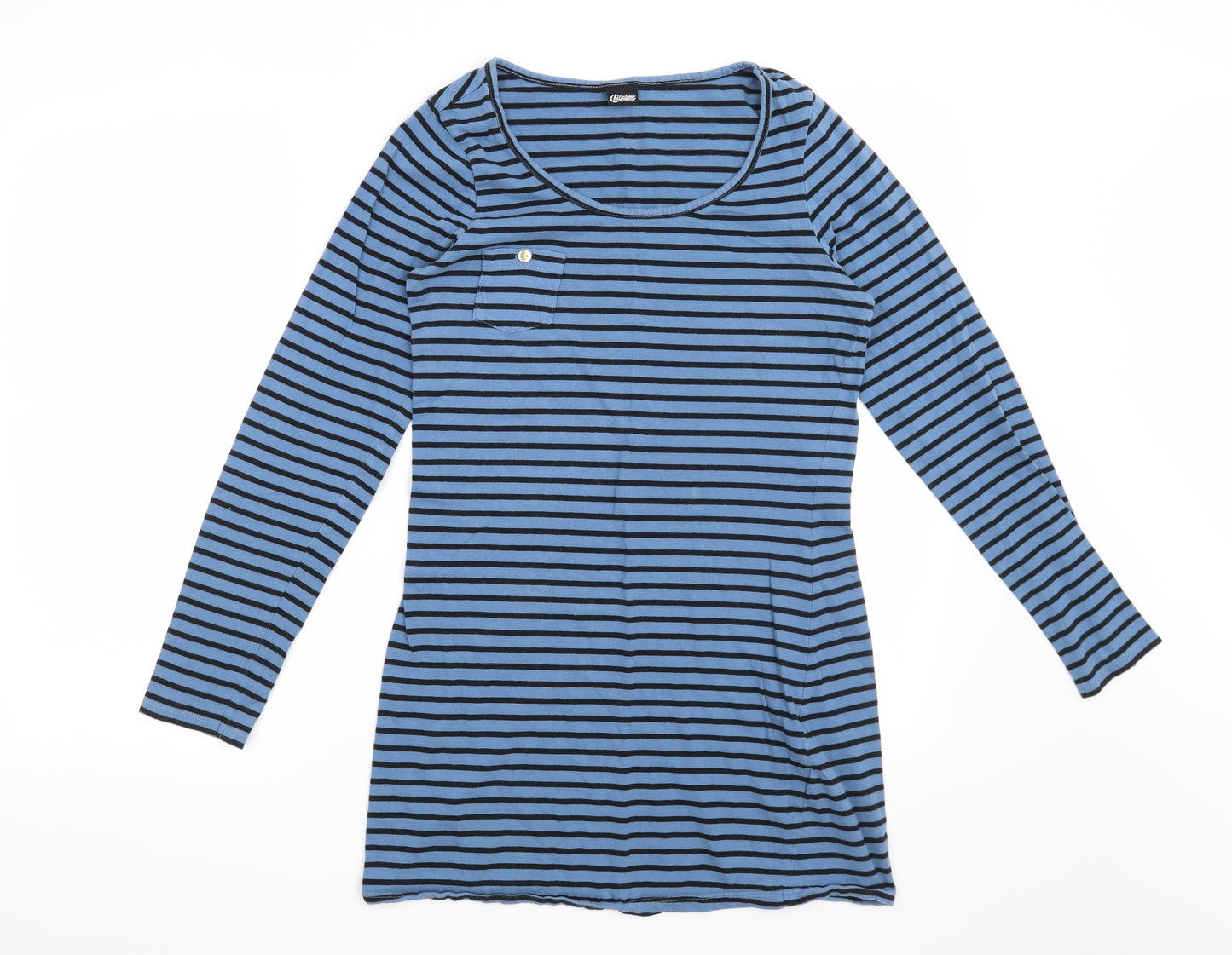 Chillytime Womens Blue Striped  Basic T-Shirt Size 10
