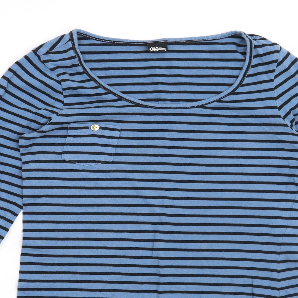Chillytime Womens Blue Striped  Basic T-Shirt Size 10