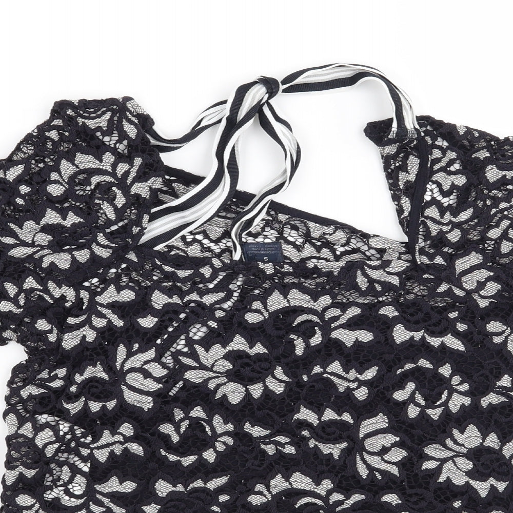 Preworn Womens Blue Floral  Basic Blouse Size S